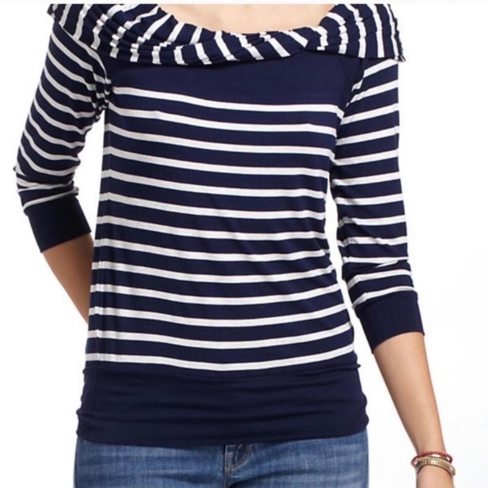 Anthropologie Bordeaux Stripe Boatneck Top L